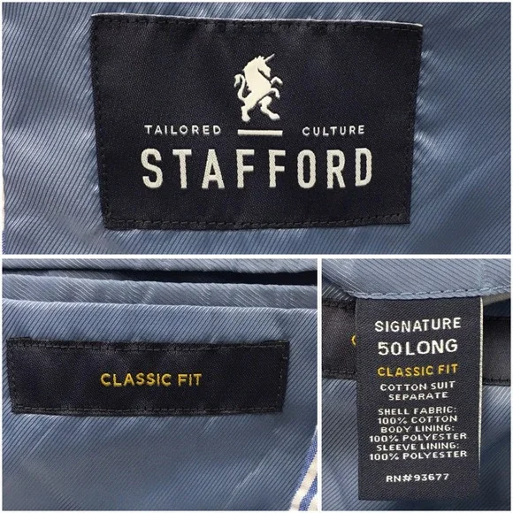 STAFFORD Mens Seersucker Blazer Sport Coat Casual Jacket Size 50L Classic Suit